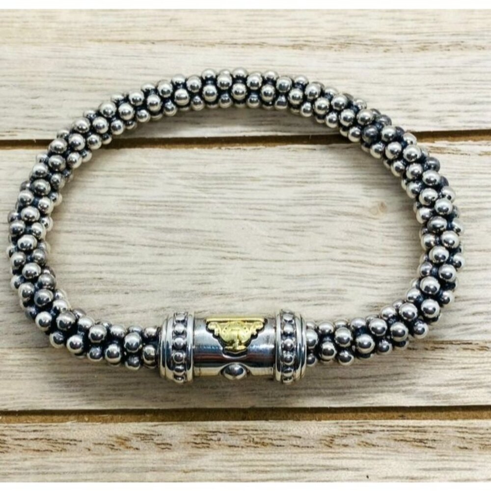 Lagos Caviar 18K Sterling Silver Bracelet 7mm Wide